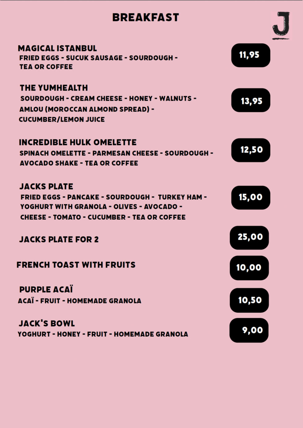 Menu | Jacks and Waffles